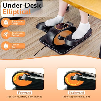 Under Desk Elliptical Exercise Machine, Electric Leg Exerciser with 12 Speeds, Forward & Reverse Modes,Quiet Compact Seated Pedal Stepper Machine with Remote Control for Seniors & Adults