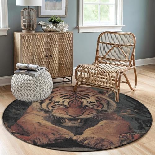 Highly Premium Quality Floor Mat, Office Chair Decor Mat, Room Sofa Yoga Soft Round Carpet Animal King Cool Tiger Art, 60inch