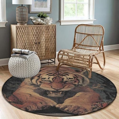 Highly Premium Quality Floor Mat, Office Chair Decor Mat, Room Sofa Yoga Soft Round Carpet Animal King Cool Tiger Art, 60inch