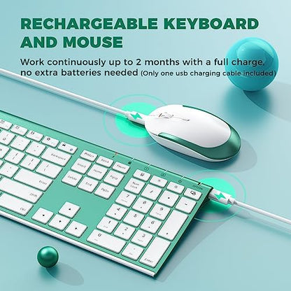 Vssoplor Wireless Keyboard and Mouse, Rechargeable Ultra Slim, Green