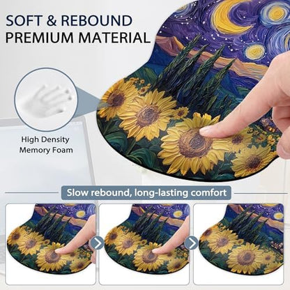 Starry Night Wrist Rest Support for Mouse Pad Keyboard Set, Sunflower Field Mouse Pad with Non Slip Rubber Base for Home and Office Typing Support