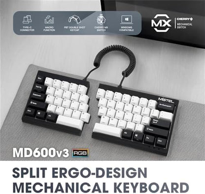 BAROCCOMiSTEL MD600 V3 RGB ORCA TKL Ergonomic Mechanical Keyboard, Cherry MX, Split Layout, PBT DoubleShot Keycap, Windows OS Compatible (Silent Red)