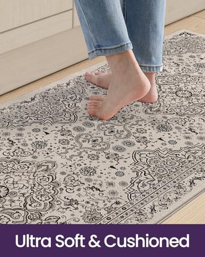 DEXI Kitchen Floor Mats Cushioned Anti Fatigue Runner 24x87 Beige Grey