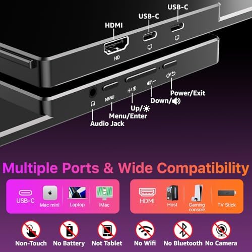 kksmart Portable Monitor for Laptop MacBook Surface PC Xbox PS5, Travel Monitor Second Screen for Laptop, HDMI USB-C VESA Compatible Built-in Speaker, 18.5inch