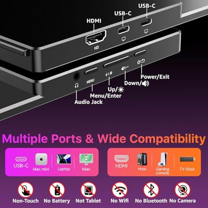 kksmart Portable Monitor for Laptop MacBook Surface PC Xbox PS5, Travel Monitor Second Screen for Laptop, HDMI USB-C VESA Compatible Built-in Speaker, 18.5inch
