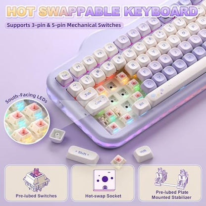 YUNZII C98 Cute Cake Wireless Mechanical Keyboard (Purple, Candy Switch)