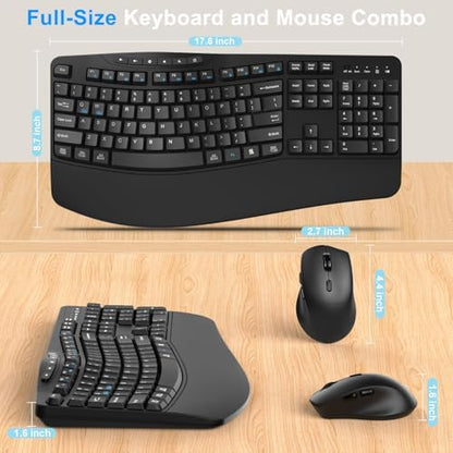 Wireless Keyboard and Mouse Combo, 2.4G Ergonomic Wave Keys(Black)
