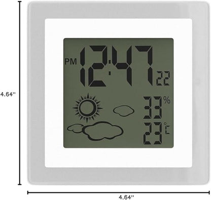VOILEIPAGI Small Clock Digital Battery Operated Alarm Clock with Auto Backlight, Indoor Temperature Humidity, 12/24H, Date, Travel Alarm Clock Desk Clock Small Clock for Shelf (Battery Included)