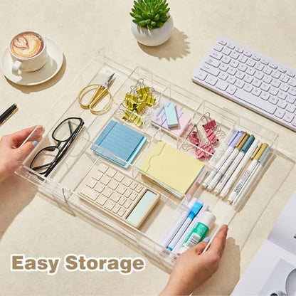 Briwooody 2 Pcs Acrylic Drawer Organizer, 12 x 18 x 2.1'', 8 Compartments