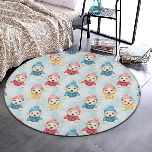 Soft Round Yoga Carpet, Office Chair Decor Round Mat for Carpet and Hardwood Floors Cute Animal Maltese, 60inch