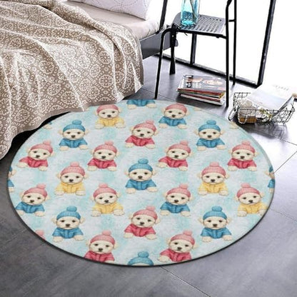 Soft Round Yoga Carpet, Office Chair Decor Round Mat for Carpet and Hardwood Floors Cute Animal Maltese, 60inch