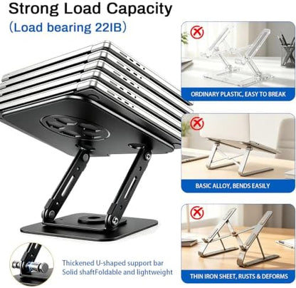 360°Rotating Laptop Stand, Ergonomic Adjustable Foldable Notebook Riser, Metal Computer Holder Compatible with 10-17.3" Laptops, Desktop Printer Stand, for Home & Office (Gunmetal)