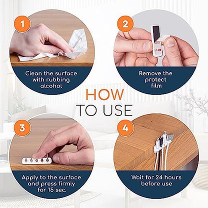 Cord Organizer for Desk, Nightstand Cable Holder, 20 Pack, Multislot, White