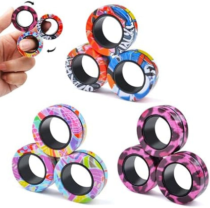 Cevioce 9Pcs Magnetic Rings Fidget Toy Set, ADHD Anxiety Magnetic Fidget Toys Adults Fidget Spinner Rings for Relief, Easter Gifts for Kids 8+ Year Old Easter Basket Stuffers for Teens Boys Girls C