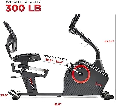 Sunny Health & Fitness Smart Recumbent Bike for Indoor Low Impact Cardio