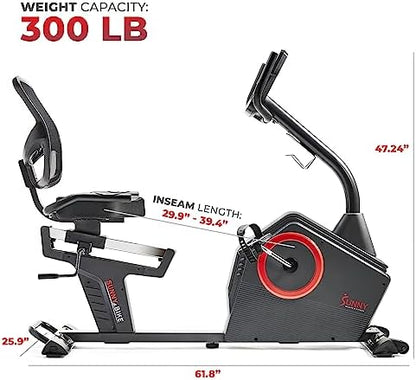 Sunny Health & Fitness Smart Recumbent Bike for Indoor Low Impact Cardio
