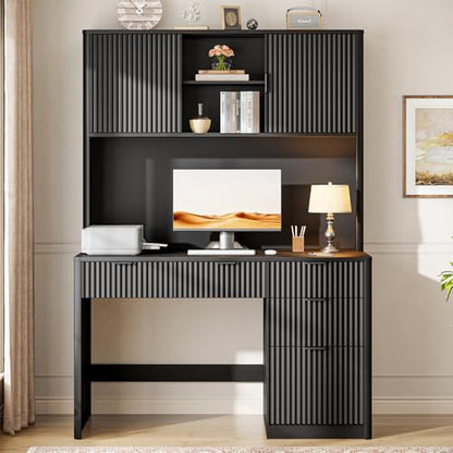 Executive Desk with Fluted Drawers, Pure Black