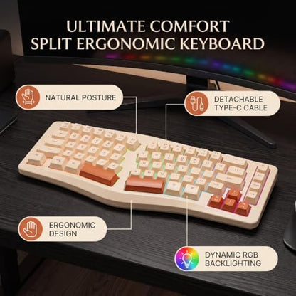 Split Ergonomic Keyboard, 69 Key USB Wired Backlit Keyboard