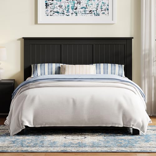 Wood Panel Headboard with Window-Pane Design, Queen Size, Black, Easy Assembly, Quality Materials