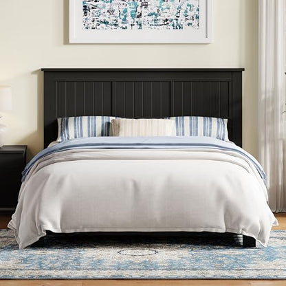 Wood Panel Headboard with Window-Pane Design, Queen Size, Black, Easy Assembly, Quality Materials