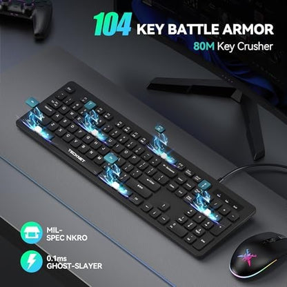 TECKNET Wired Keyboard, Silent Typing, Full-Size Layout, Black