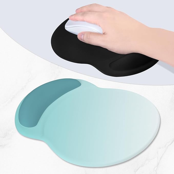 ITNRSIIET Ergonomic Mouse Pad with Comfort Gel Wrist Rest, Non-Slip PU Base, Smooth Textured Surface, Reduces Hand Fatigue & Wrist Pain, 8.7 x 7.2 Inch for Office Gaming Home, Light Green Gradient