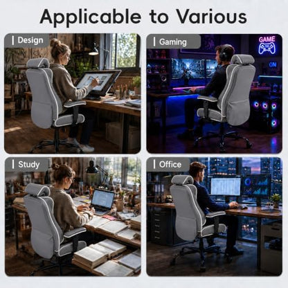 DJ·Wang Big and Tall Office Chair 400lbs, Executive Office Chair with Foot Rest Gray PU Leather