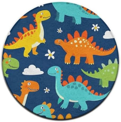 Large Machine Washable Circular Rugs, Home Decor Round Mat for Living Room Sofa Office Dinosaur
