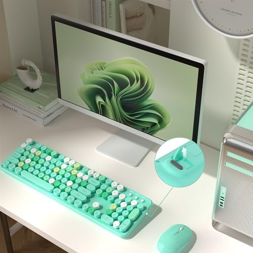 MPTOG Colorful Wireless Computer Keyboard and Mouse Combo (Green-Colorful)