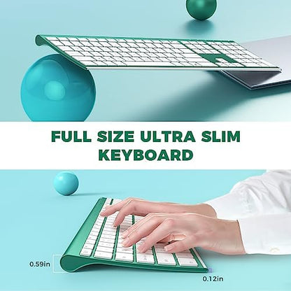 Vssoplor Wireless Keyboard and Mouse, Rechargeable Ultra Slim, Green