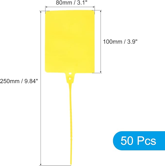 MECCANIXITY Plastic Seals Shipping Tags, for Basket Labels Cable Labels Tags Product Identification Tags, Logistics Marking, Outdoor Tagging, 3.1x3.9 Inch Yellow 50Packs