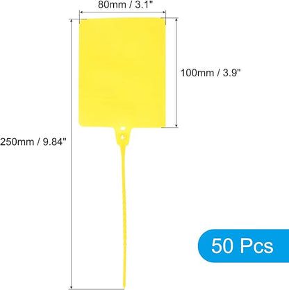 MECCANIXITY Plastic Seals Shipping Tags, for Basket Labels Cable Labels Tags Product Identification Tags, Logistics Marking, Outdoor Tagging, 3.1x3.9 Inch Yellow 50Packs
