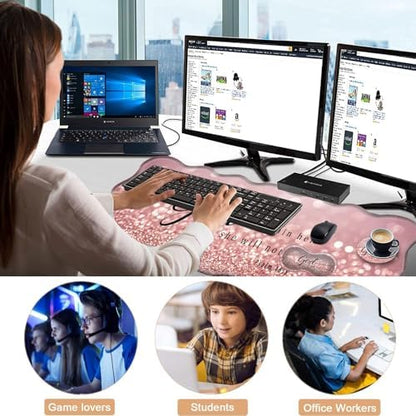 Mouse Pad with Wrist Support + Desk Mat + Coaster 3 in 1 Set, XL Large Gaming Mousepad Ergonomic Mouse Pads for Desk Computer Laptop Office,Rose Gold Glitter Quote Bible Verse Psalm 46-5