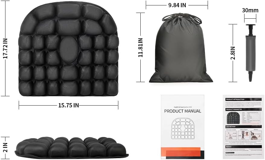 Airplane Seat Cushion for Long Flights, Inflatable & Portable Travel Cushion for Tailbone Pain Relief, Pressure Relief Car Seat Cushion for Office Chair and Wheelchair Use