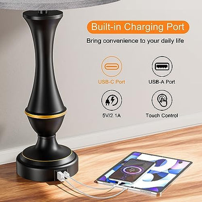 Touch Lamps for Nightstand, 3 Way Dimmable Lamps for Bedroom with USB C+A
