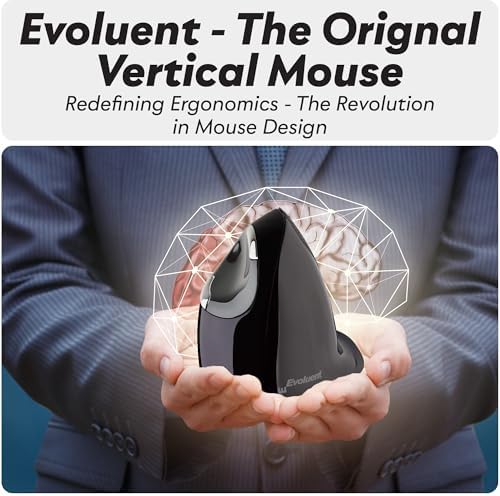 Evoluent – Inventor of The Vertical Mouse – VMDSW Ergonomic Vertical Mouse Right Hand Small USB Wireless, Sculpted for Comfort, Reduces Wrist Strain, 4 Speeds, 6 Customizable Buttons in Windows