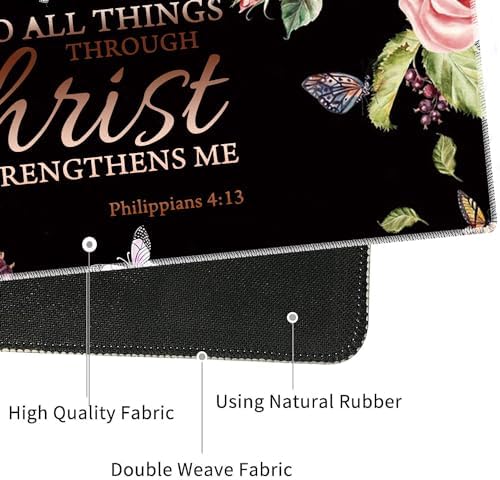 4 in 1 Mouse Pad Combo, Large Gaming Mouse Pad + Keyboard Wrist Support + Mouse Wrist Rest + Coaster, Table Pad with Stitched Edge Ergonomic Wrist Pad Set, Philippians 4-13 Flowers