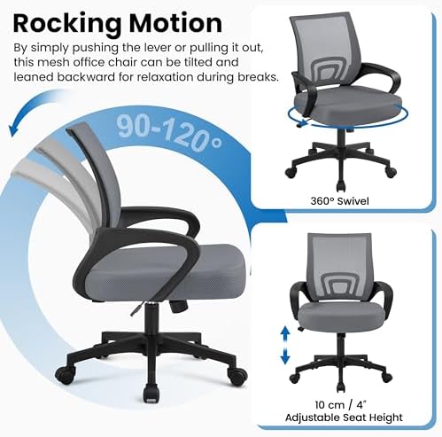 Yaheetech Mid Back Mesh Office Desk Chair Adjustable Swivel Stool Dark Grey