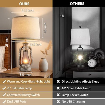 Farmhouse Rustic Table Lamps Set of 2, Iron Gray