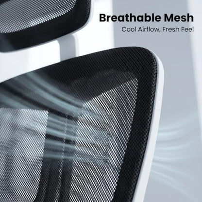 Multifunctional Ergonomic Office Chair—Features an Adjustable headrest, Reclining backrest, and Lumbar Support; Suitable for Home Offices, workplaces, and Dorm Rooms (Black with White Frame)