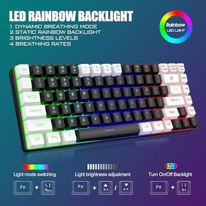 RedThunder K84 Wireless Keyboard and Mouse Combo, Rainbow Backlit Rechargeable Battery, 75% Layout TKL Ultra Compact Gaming Keyboard & Lightweight 3200 DPI Honeycomb Optical Mouse (Black-White)