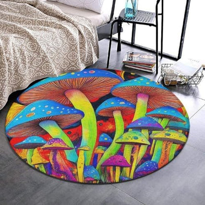 Home Decor Non Slip Kitchen Office Circle Rug, Machine Washable Modern Round Area Rug, Room Sofa Yoga Soft Round Carpet Trippy Tie Dye Magic Mushrooms Art, 24inch