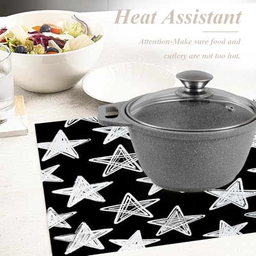 Shrahala Stars Star Black White Placemats, Chalkboard Stars Table Mat Linen Burlap Washable Double-Deck Heat Insulation for Dining Table Kitchen Table Set of 4 (12 x 18 inch)