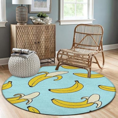 Fashion Round Area Rug Large Non Slip Carpet Unisex Home Decor Mat Cute Banana