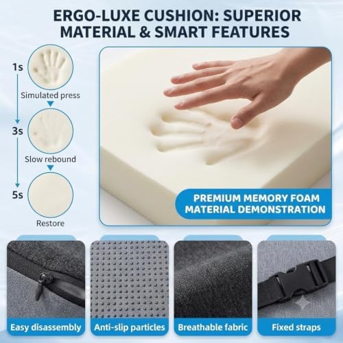 Memory Foam Office Chair Cushion with Lumbar Support Pillow – Ergonomic Desk Chair Cushion for Sciatica & Tailbone Pain Relief, L-Shaped Seat Cushion for Car, Truck, & Airplane Seat (Non-Slip Base)