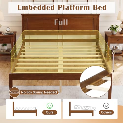 Full Size Bed Frame with Solid Wood Legs and Wooden Slats