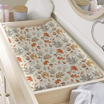 Watercolor Autumn Leaves Pattern Baby Changing Pad Cover, Unisex Fall Theme Nursery Diaper Changing Table Pad Mat Sheet for Boys Girls-16x32