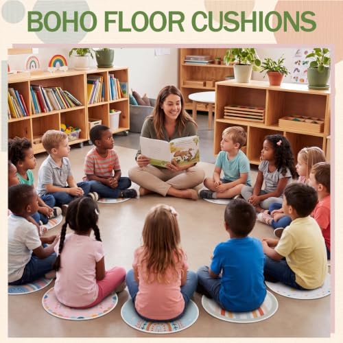 Coume 12 Pcs Round Carpet Seats for Classroom 15.5 Inch Circle Shaped Classroom Rug Floor Mat Floor Cushions Group Activity Spots Marker for Teaching and Playroom