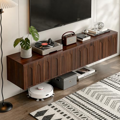 Floating TV Stand, 71 Inch, Wall Mounted, Walnut
