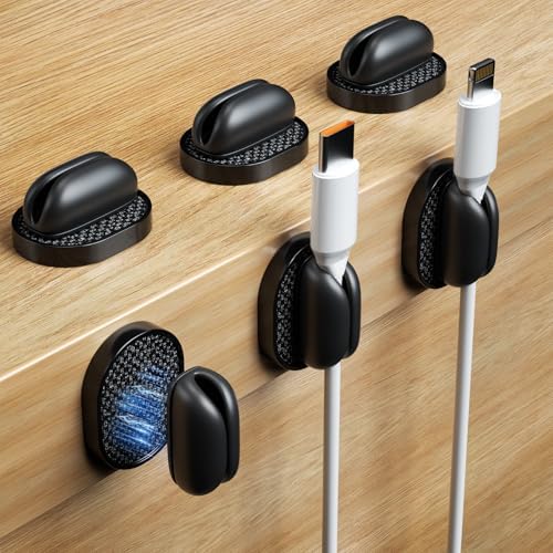 6 Pack Puretor Cord Organizer Holders - Strong Adhesive & Magnetic Desk Cable Management, Effortlessly Organize Phone Charging Cords for Home, Office, Car, Desk & Nightstand
